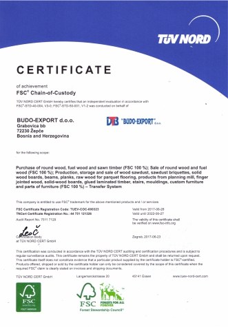 FSC Chain-of-Custody certifikat — Budo-Export d.o.o.